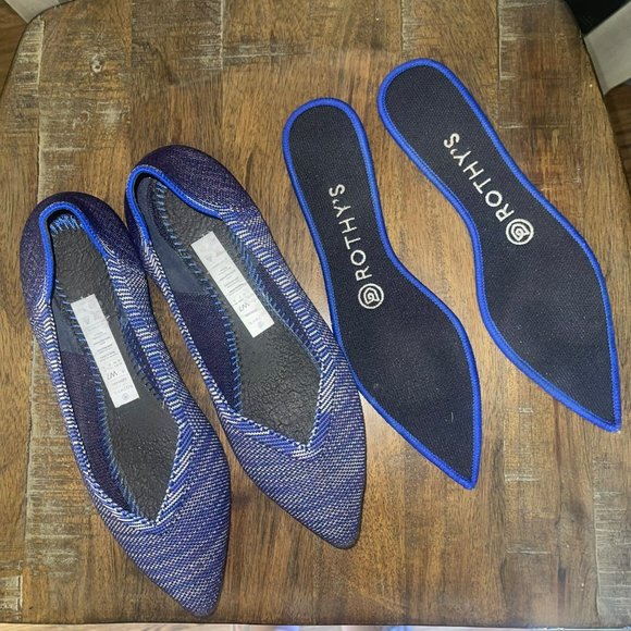 ROTHY'S The Point Blue Birdseye Flats Orange Sole RETIRED RARE Size 7W - Picture 10 of 12